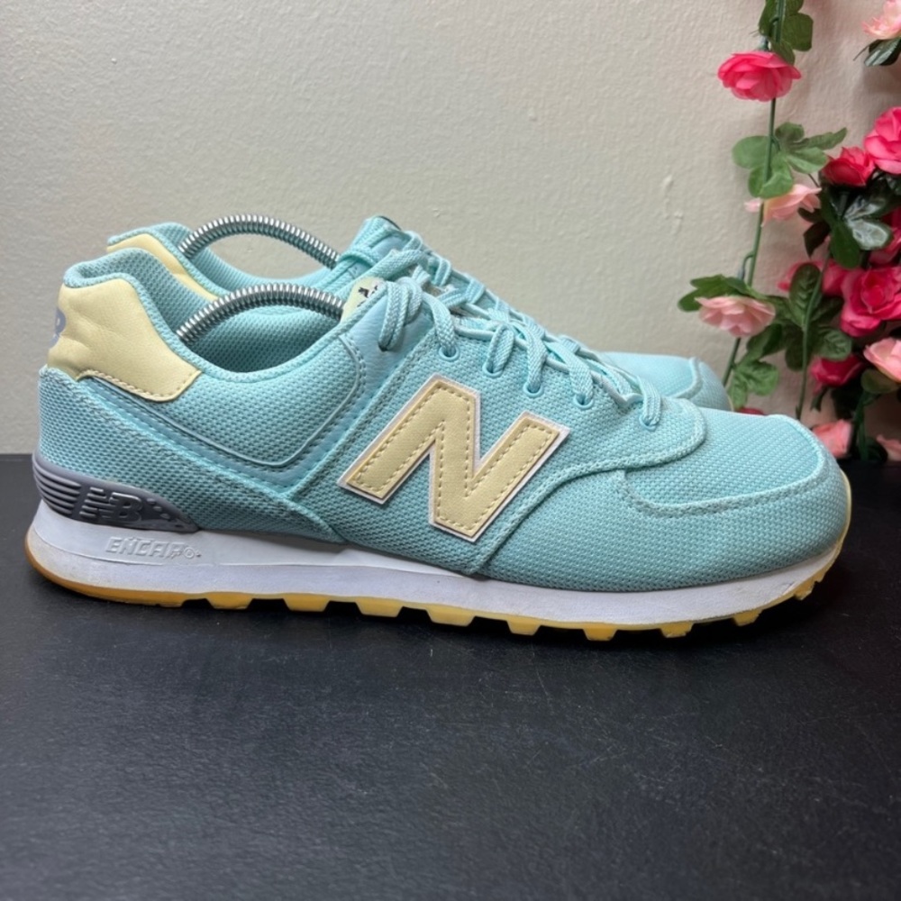 🌹 New Balance Women 574 Green Miami Palms Lifestyle Retro Sneakers 12 Mint
